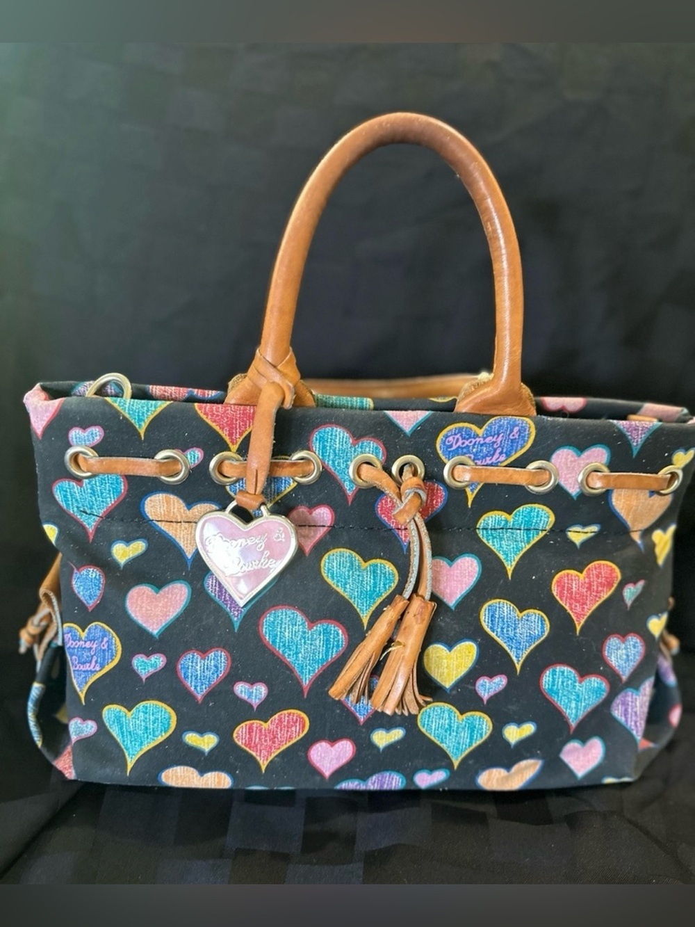 Dooney & Bourke Vintage Y2K Doodle Hearts Tassel Tote -“IT” Bag - Uncoated!!